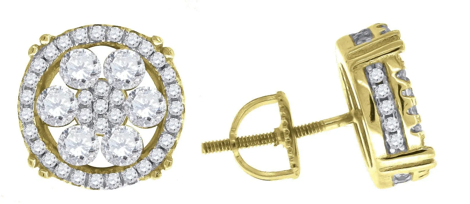 925 Sterling Silver Yellow-tone Cubic Zirconia CZ Flower Womens Stud Earrings