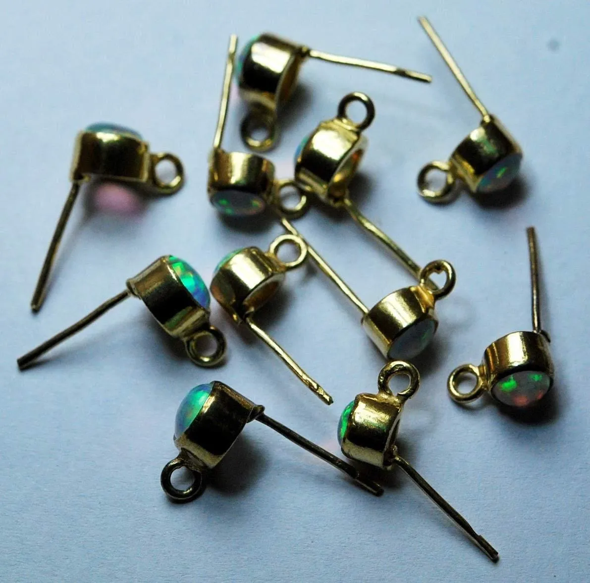 925 Sterling Vermeil Silver,Ethiopian Opal Round Opal Stud Earrings, 2 Piece Of 6mm