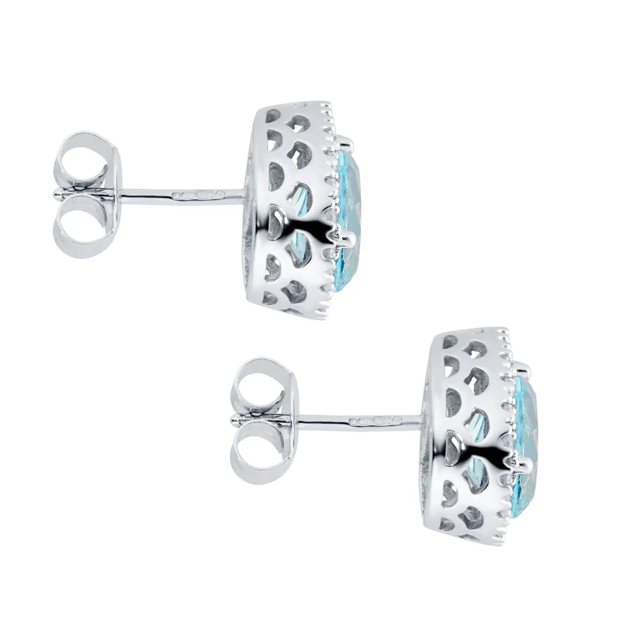 9ct White Gold Blue Topaz & Diamond Pear Halo Stud Earrings