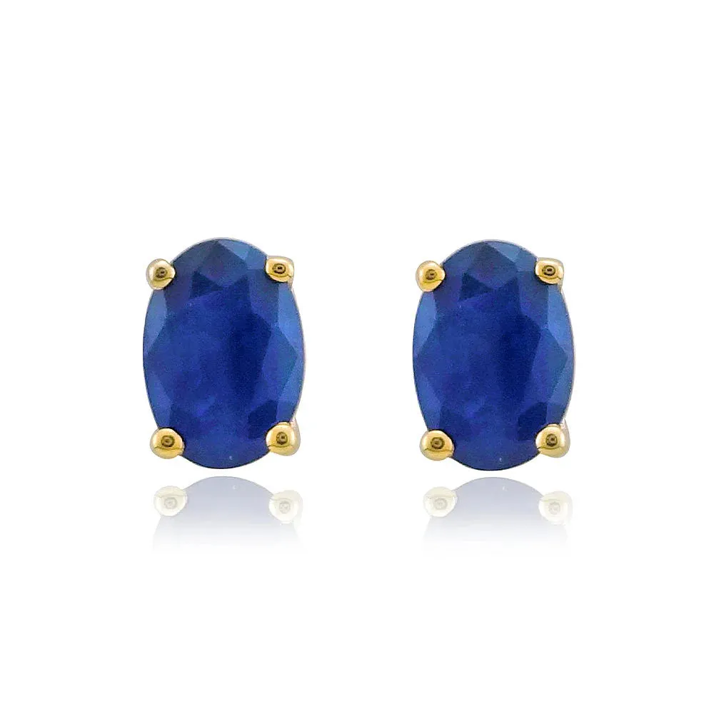 9ct Yellow Gold 6x4mm Oval Sapphire Stud Earrings