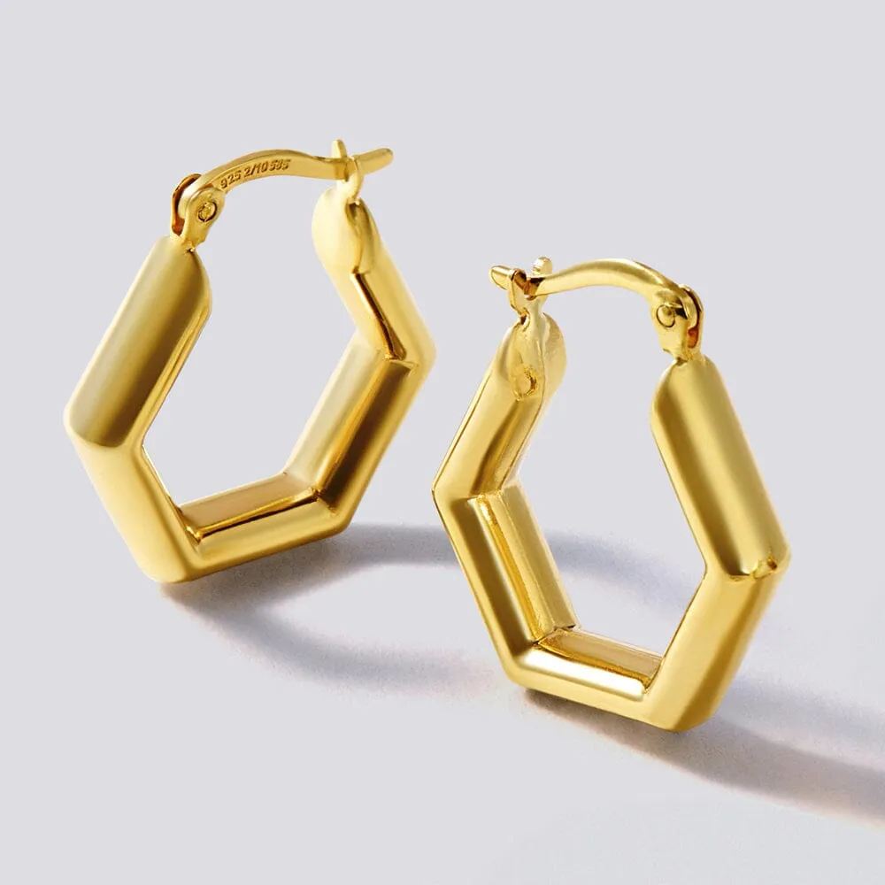 9ct Yellow Gold Silver Filled Mini Hexagonal Hoop Earrings