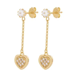 9ct Yellow Gold Silver Infused Heart Drop Earrings