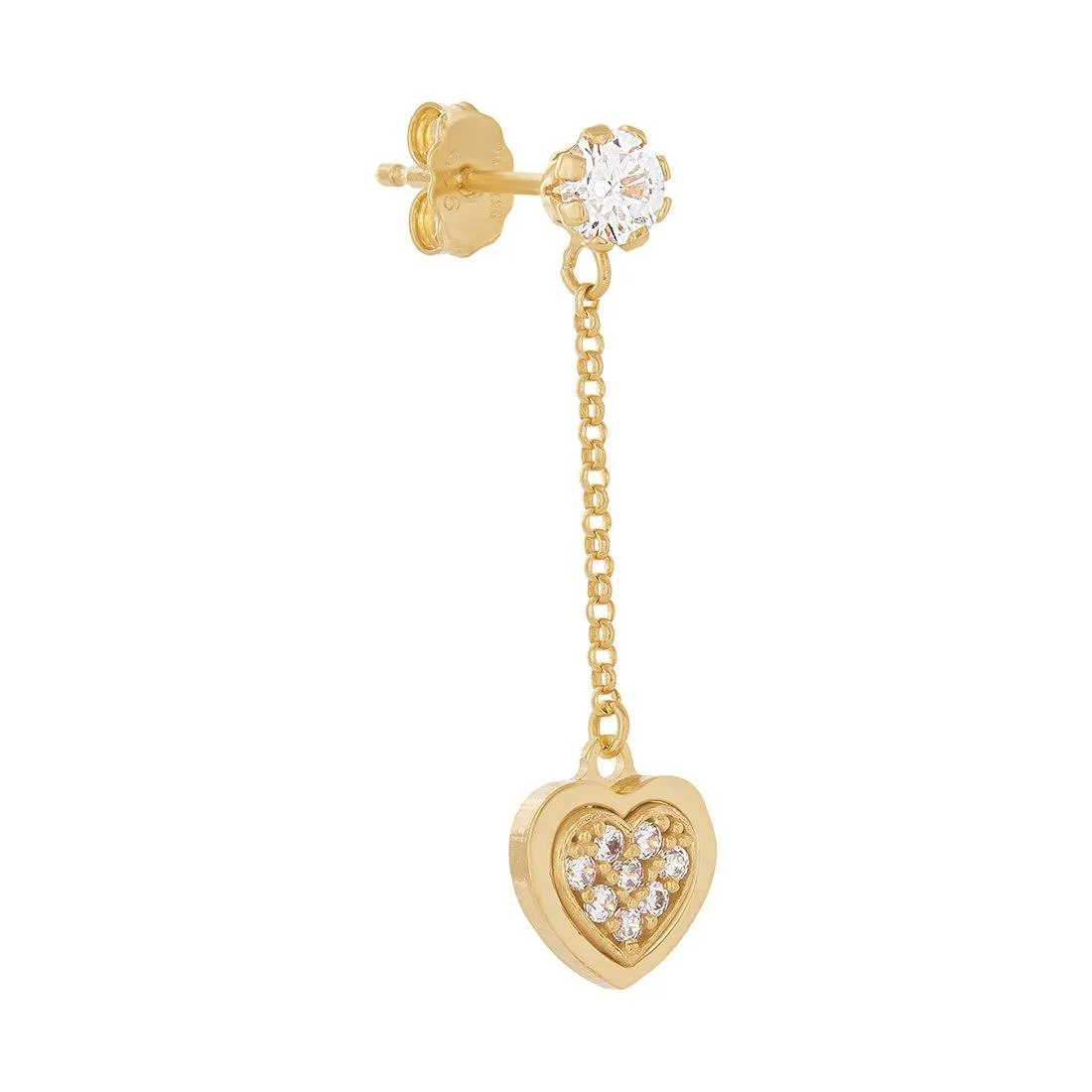 9ct Yellow Gold Silver Infused Heart Drop Earrings