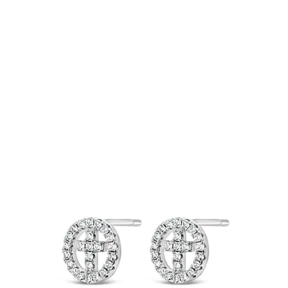 Absolute Kids Sterling Silver Small Cross Halo Earrings