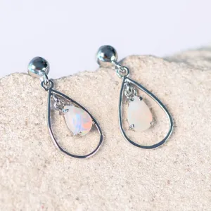 'Adella' Silver White Opal Earrings