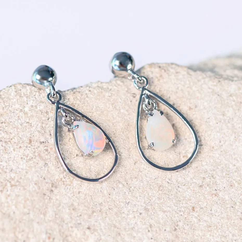 'Adella' Silver White Opal Earrings