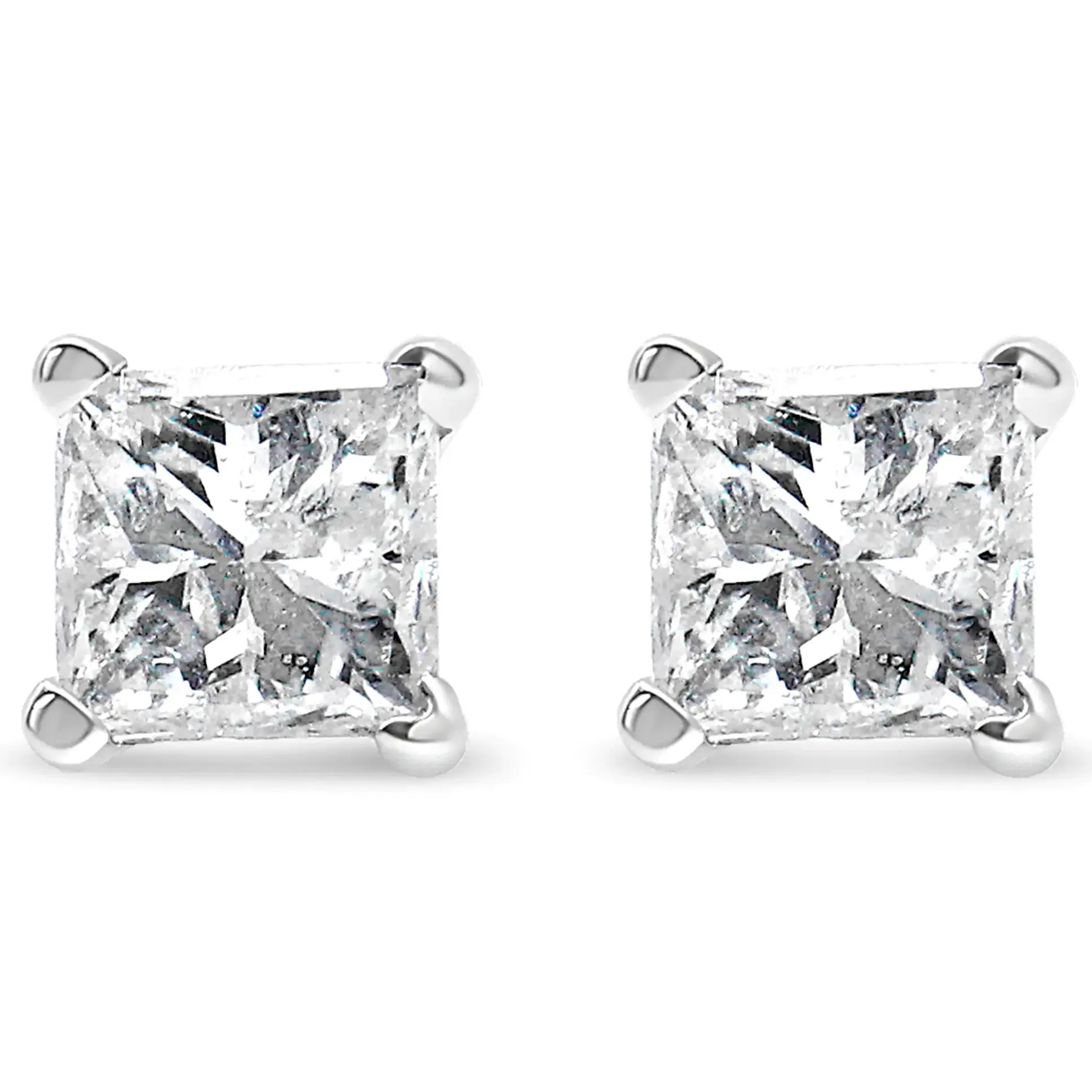 AGS Certified Princess-Cut Square Diamond 4-Prong Solitaire Stud Earrings in 14K Gold (L-M Color, I1-I2 Clarity)