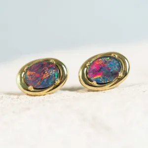 'Alice' Gold Plated Silver Triplet Opal Earrings