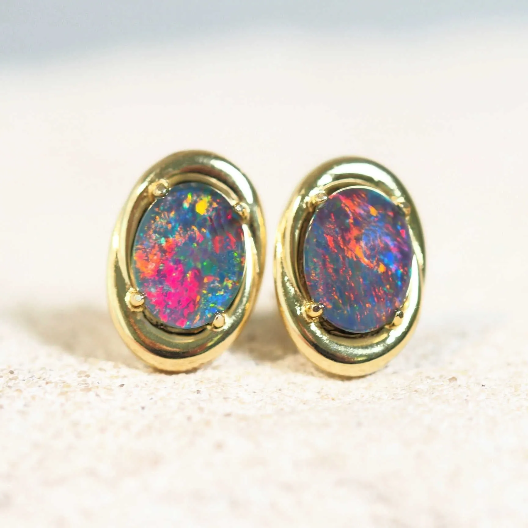 'Alice' Gold Plated Silver Triplet Opal Earrings