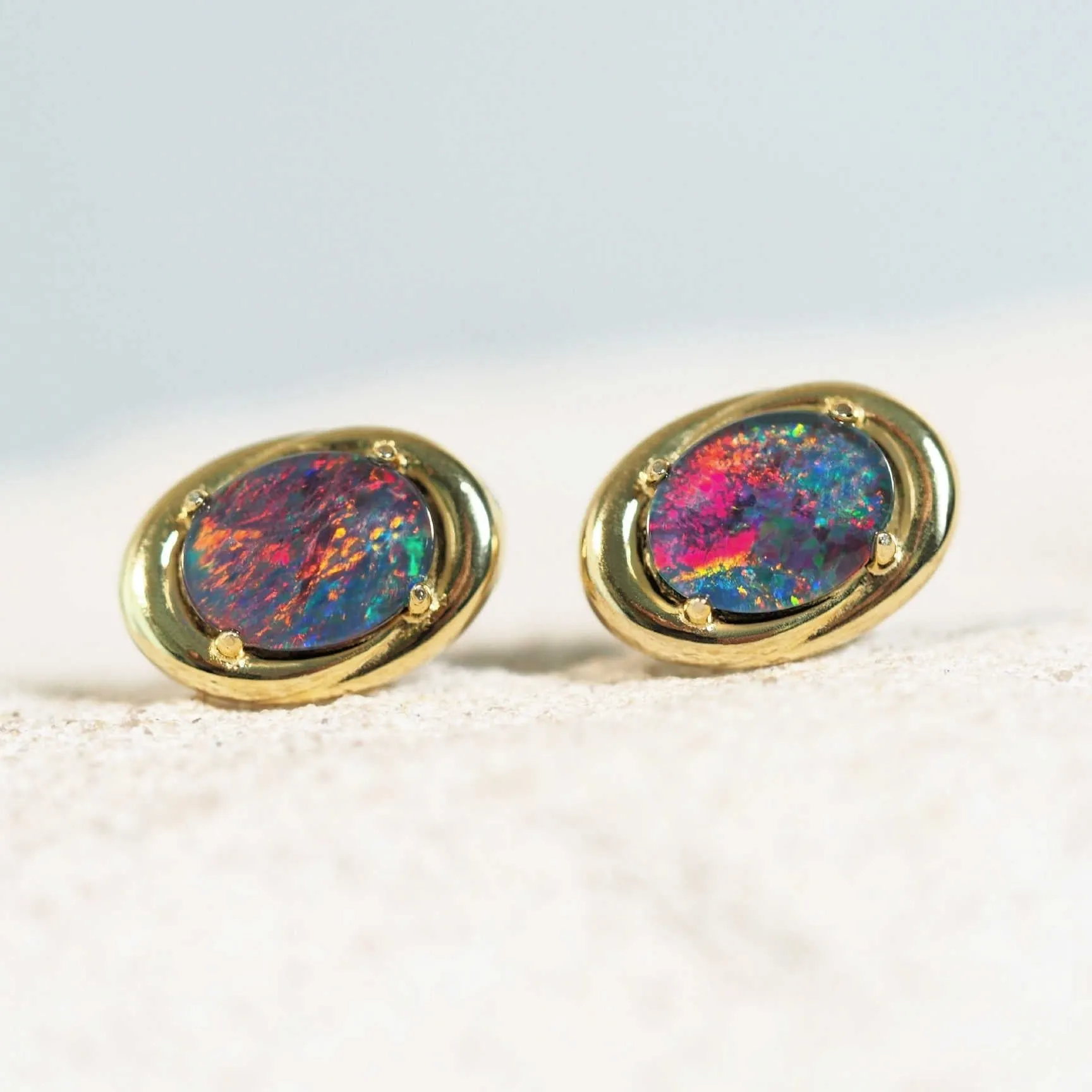 'Alice' Gold Plated Silver Triplet Opal Earrings