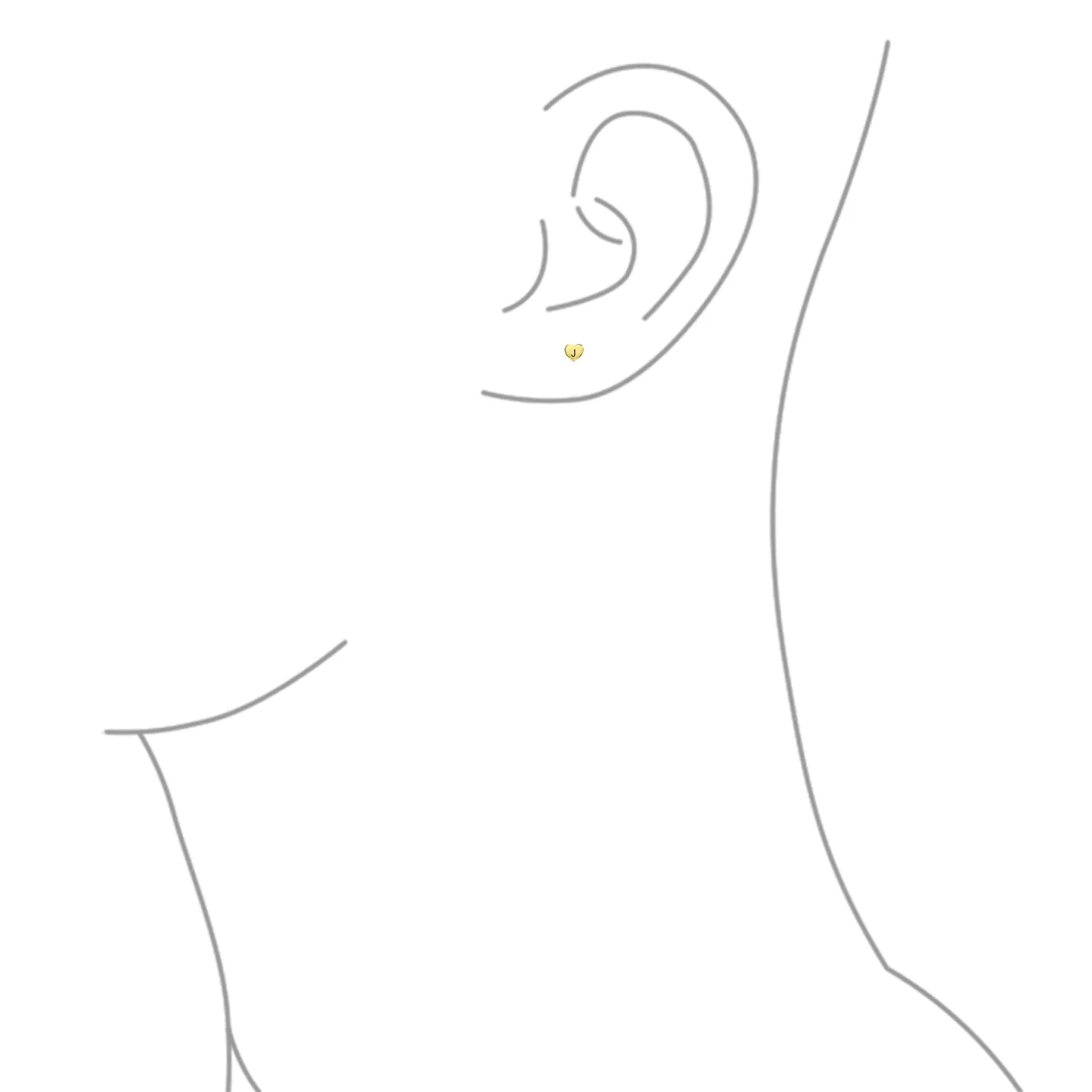 Alphabet Initial A-Z Real 14K Gold Screw back Mini Solid Heart Stud Earrings