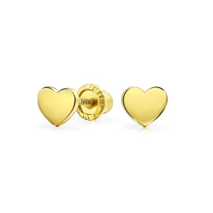 Alphabet Initial A-Z Real 14K Gold Screw back Mini Solid Heart Stud Earrings
