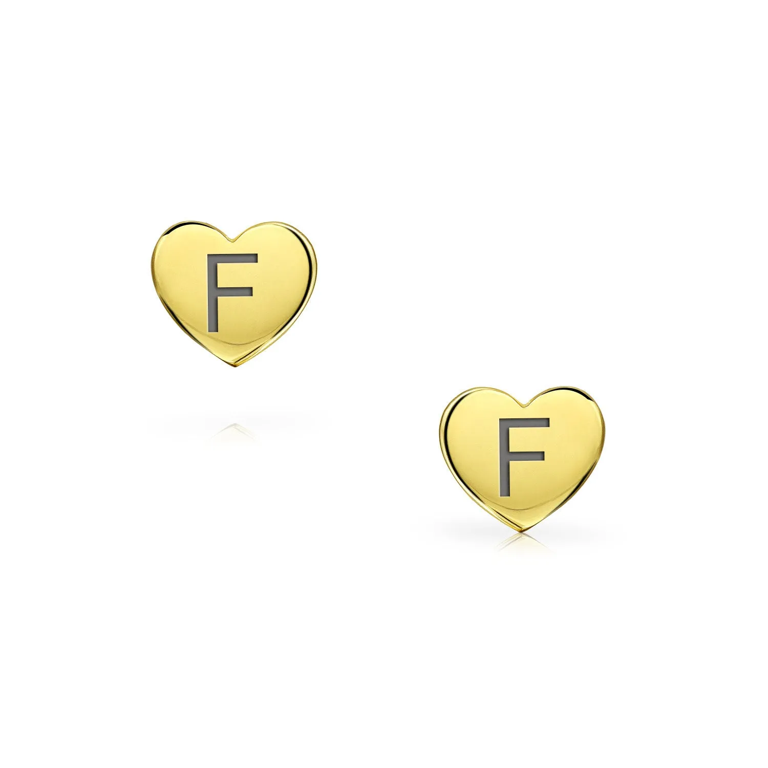 Alphabet Initial A-Z Real 14K Gold Screw back Mini Solid Heart Stud Earrings