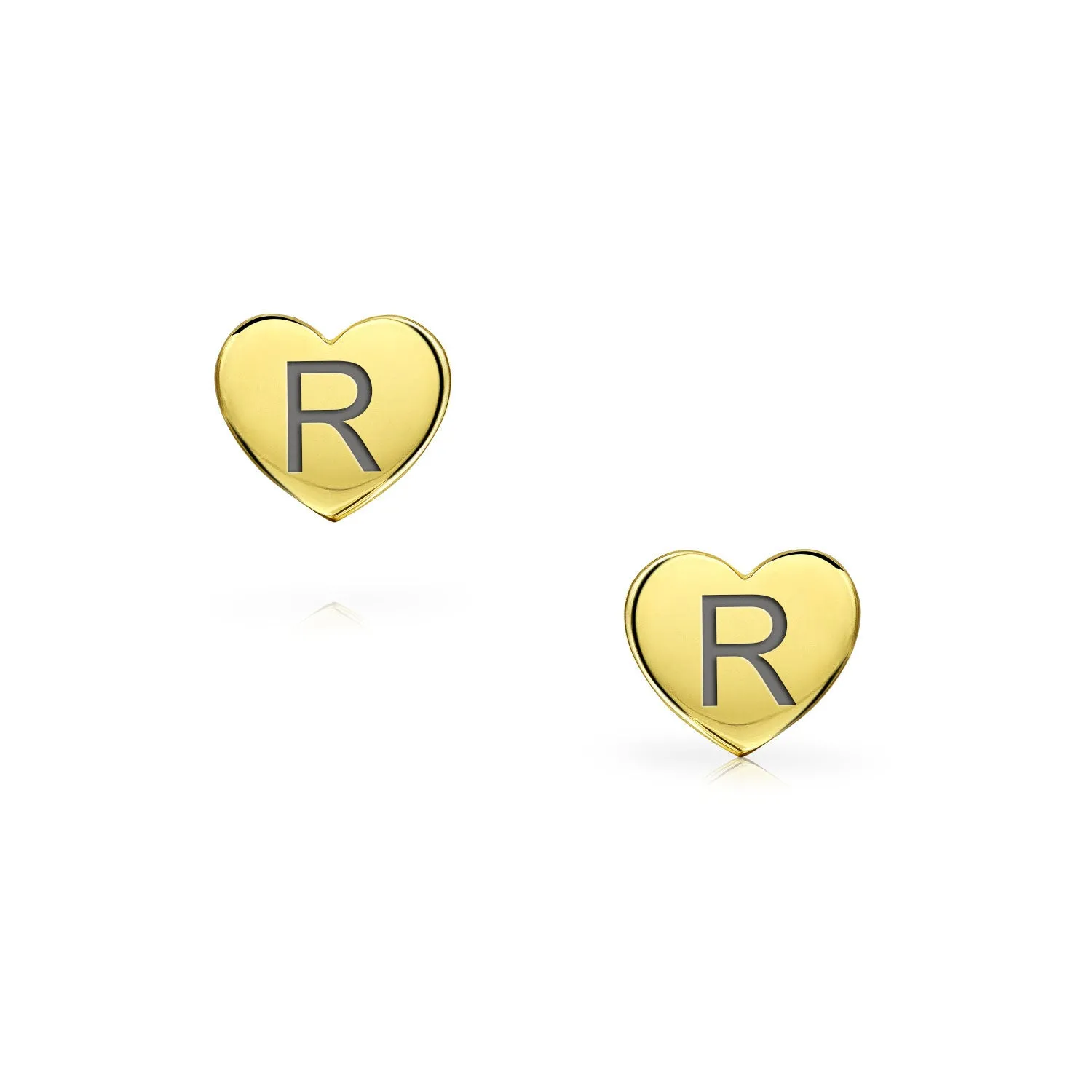 Alphabet Initial A-Z Real 14K Gold Screw back Mini Solid Heart Stud Earrings