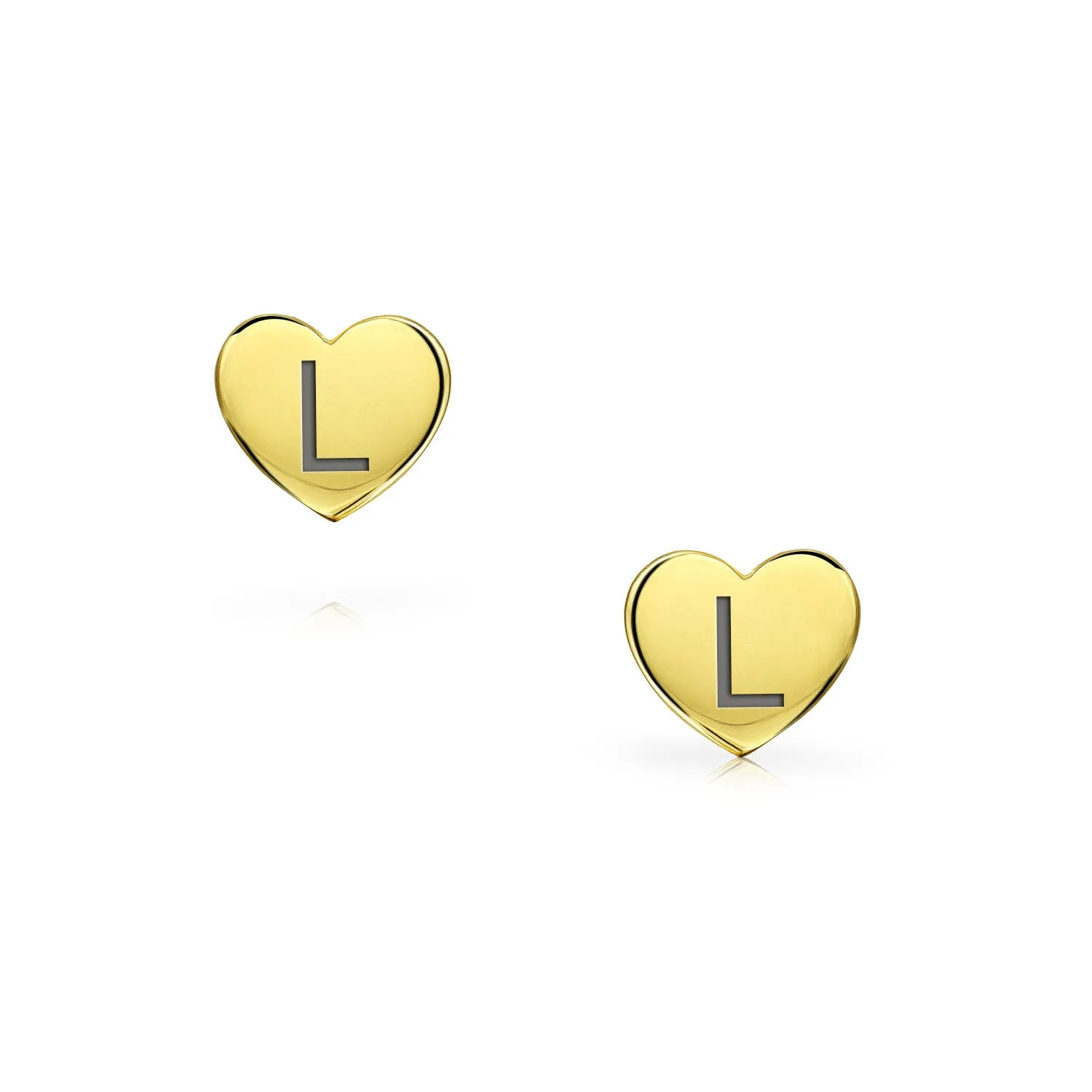 Alphabet Initial A-Z Real 14K Gold Screw back Mini Solid Heart Stud Earrings