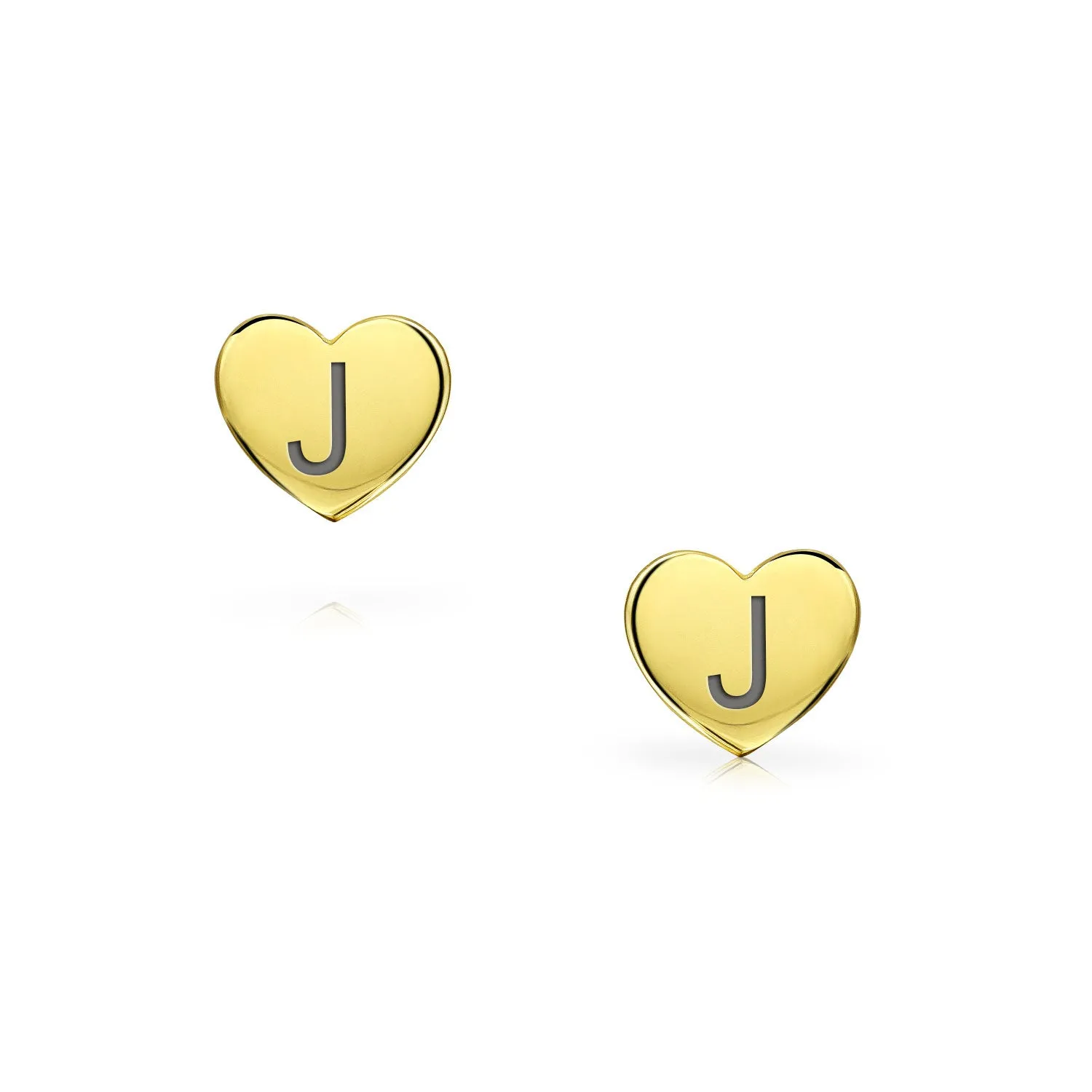 Alphabet Initial A-Z Real 14K Gold Screw back Mini Solid Heart Stud Earrings