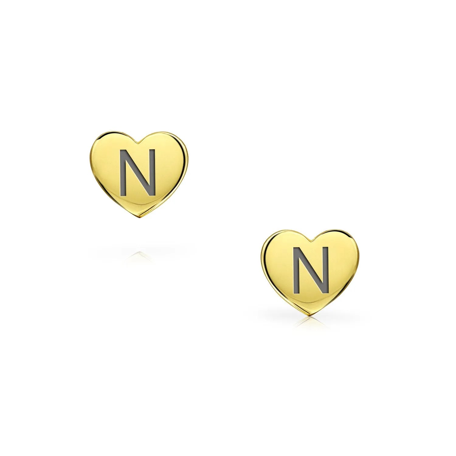 Alphabet Initial A-Z Real 14K Gold Screw back Mini Solid Heart Stud Earrings