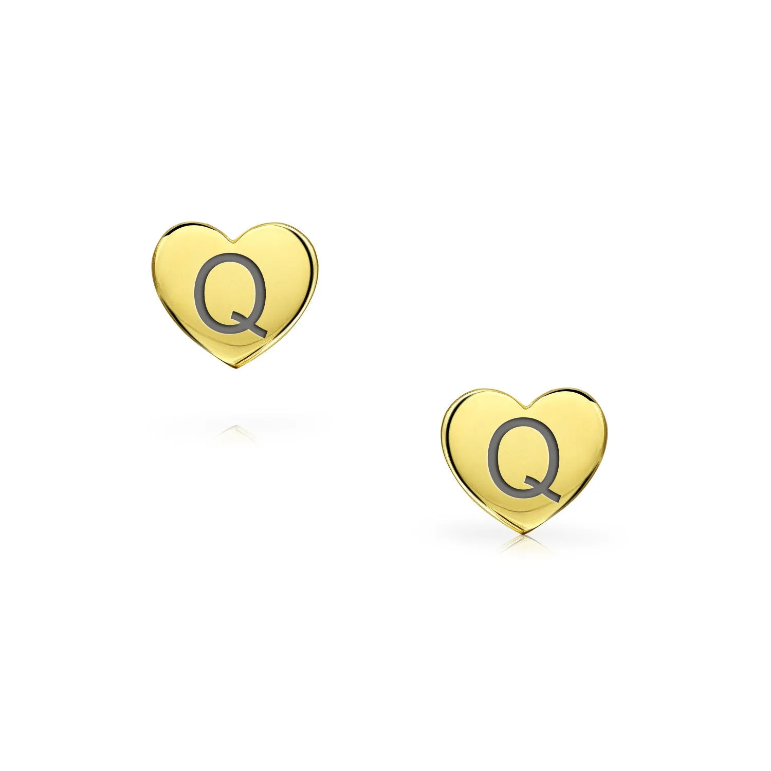 Alphabet Initial A-Z Real 14K Gold Screw back Mini Solid Heart Stud Earrings