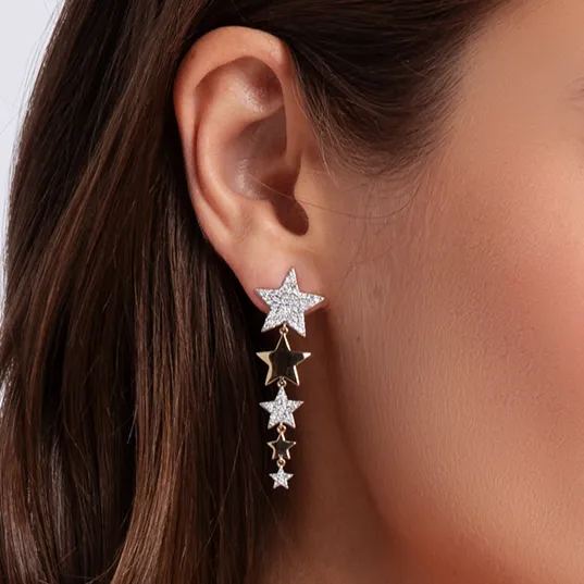 Alternating Star Drop Earrings