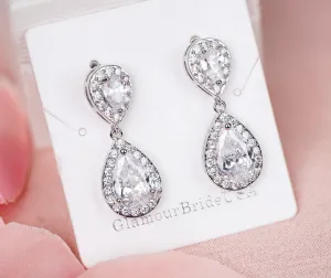 Amanda - Silver Crystal Tear Drop Earrings