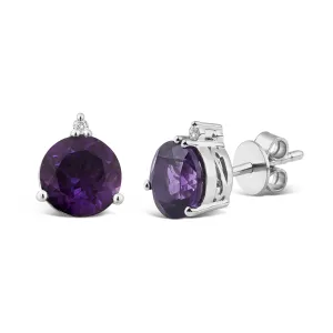Amethyst & Diamond Set Stud Earrings