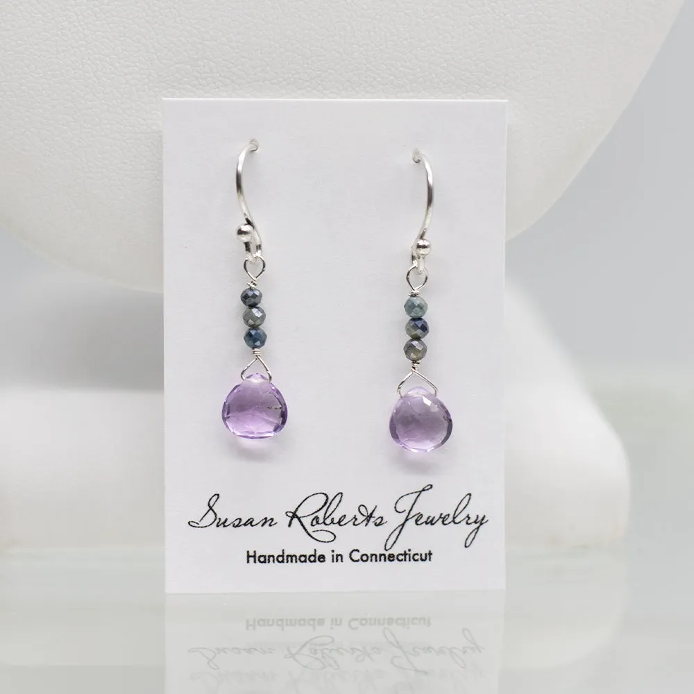 Amethyst & Sapphire Raindrop Silver Earrings