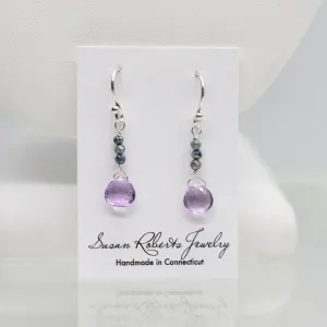 Amethyst & Sapphire Raindrop Silver Earrings