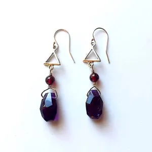 Amethyst and Garnet Drop Earrings