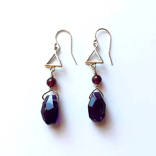 Amethyst and Garnet Drop Earrings