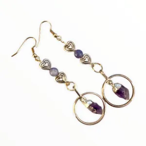 Amethyst and Heart Earrings
