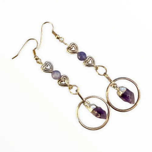 Amethyst and Heart Earrings