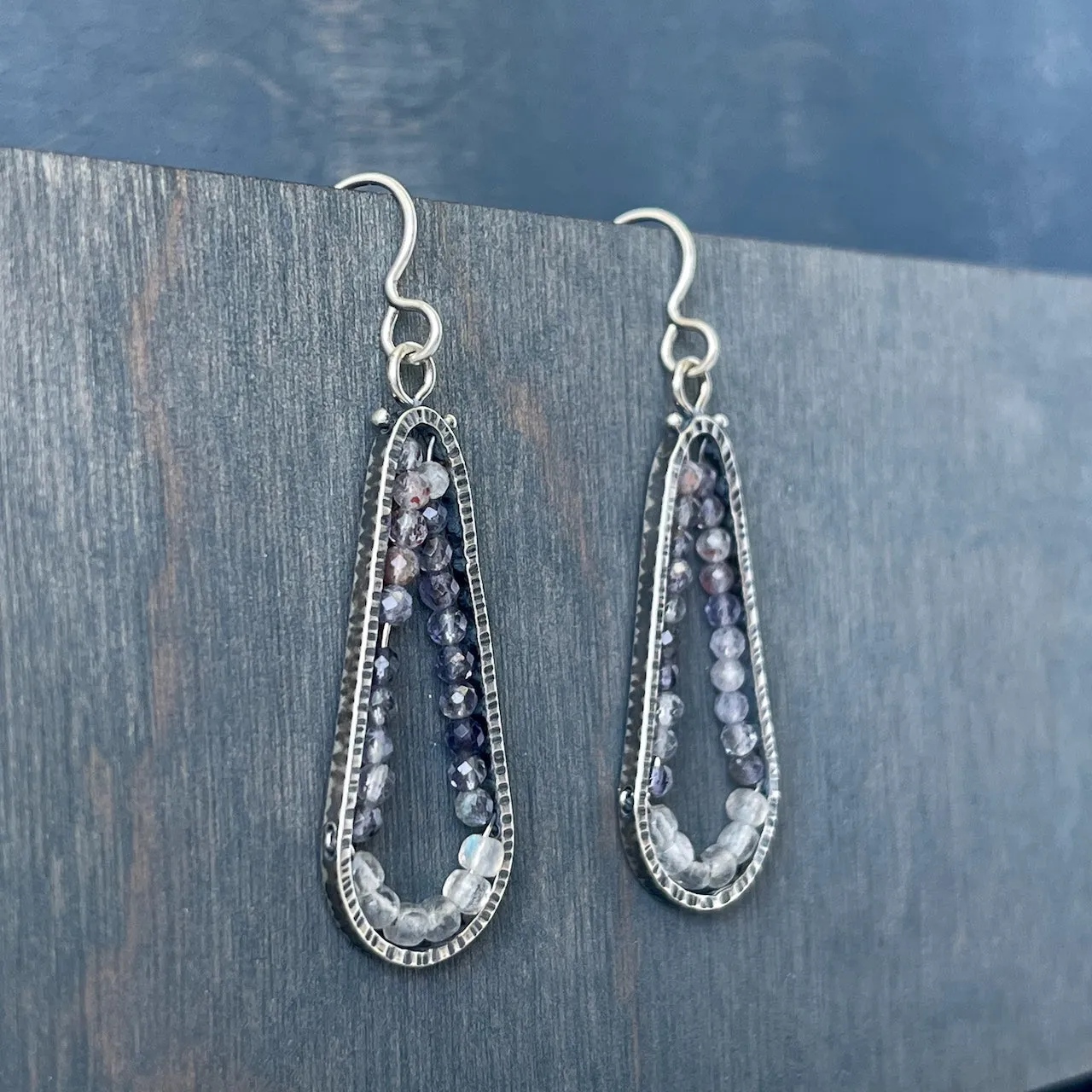 Amethyst and Labradorite Teardrop Geode Earrigs