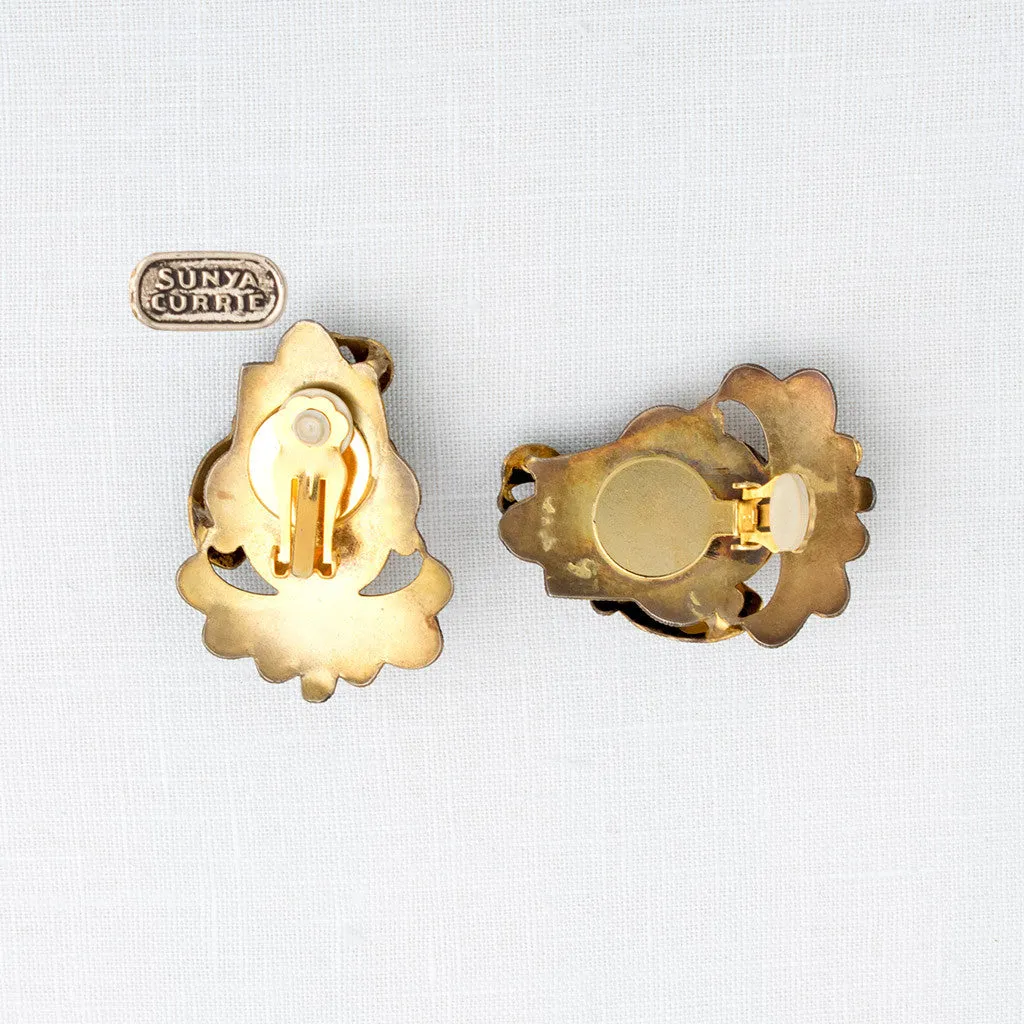 Amethyst and Rose Quartz Enamel Clip Earrings