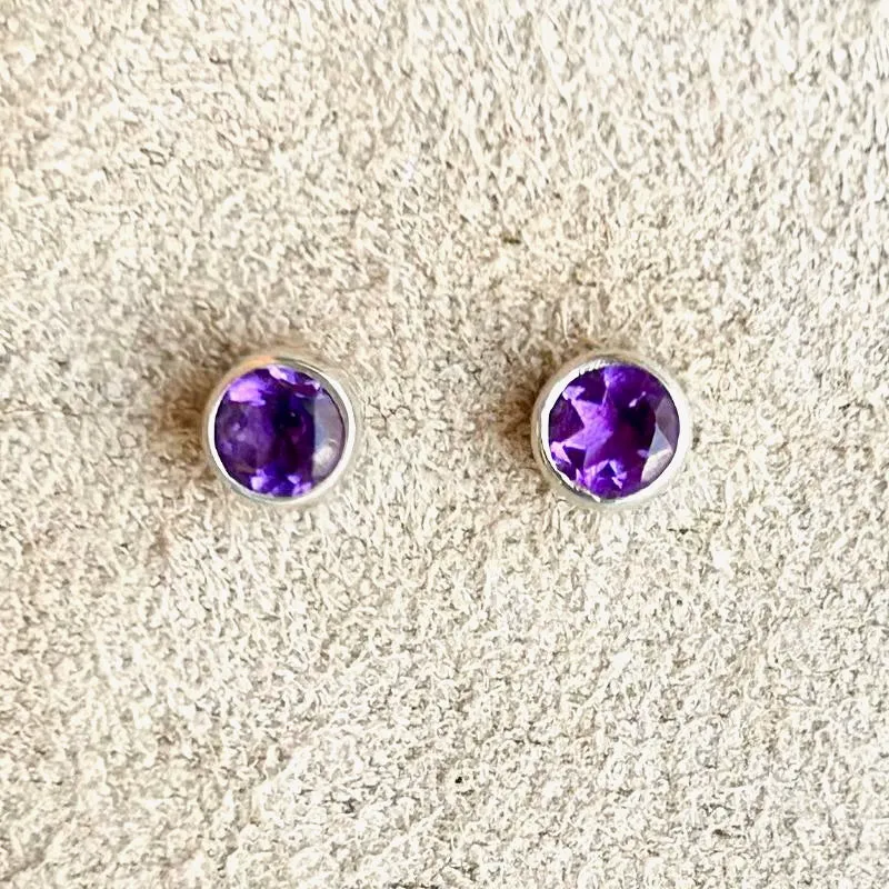 Amethyst Bezel-set Post Earrings