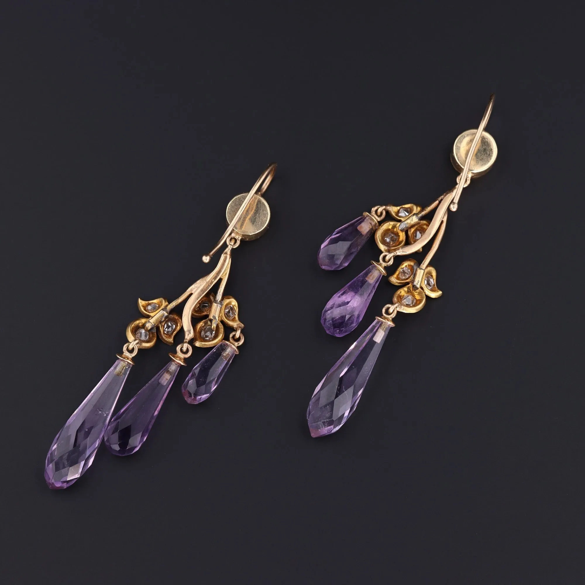 Amethyst Briolette Earrings | Amethyst & Diamond Dangle Earrings