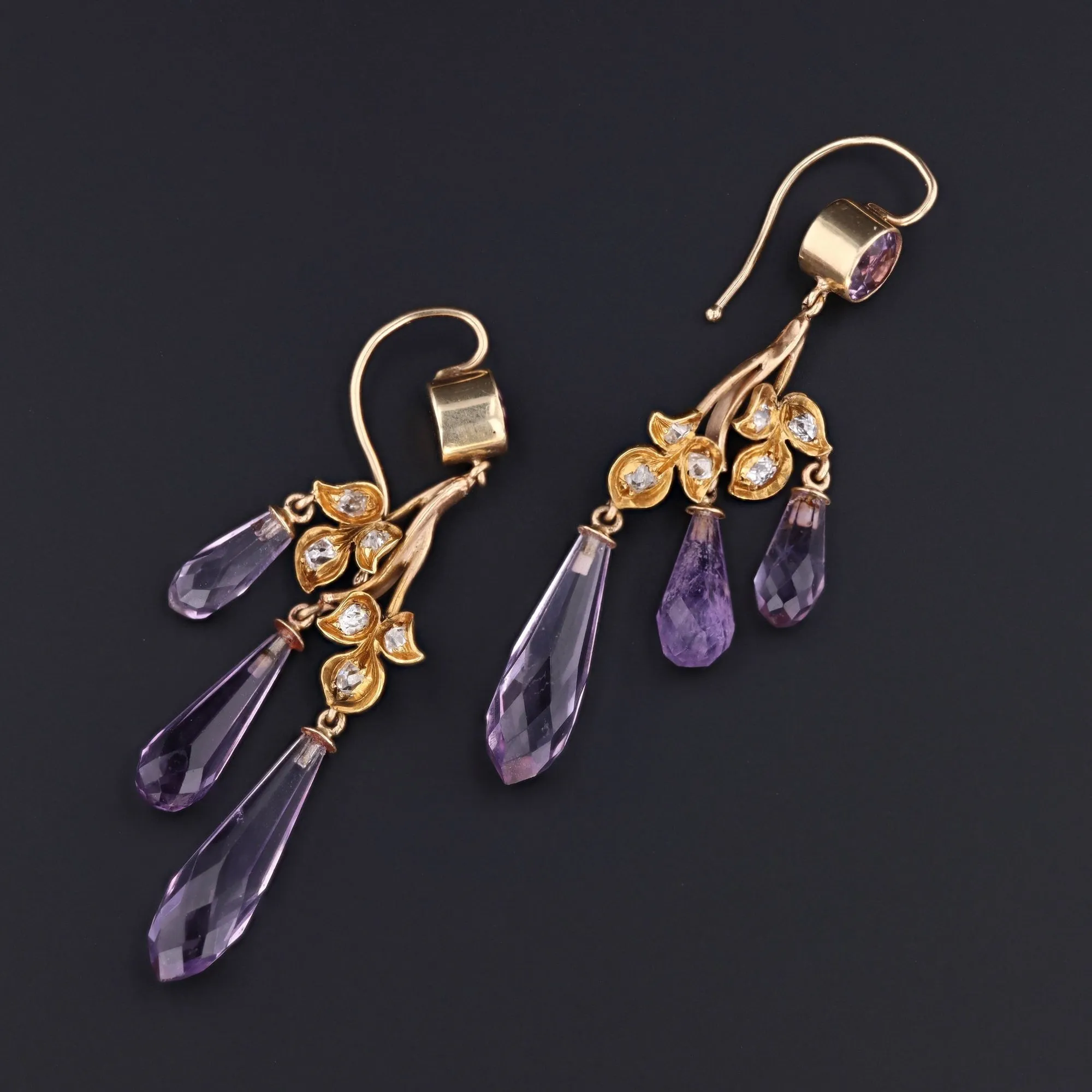 Amethyst Briolette Earrings | Amethyst & Diamond Dangle Earrings