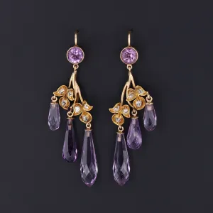 Amethyst Briolette Earrings | Amethyst & Diamond Dangle Earrings