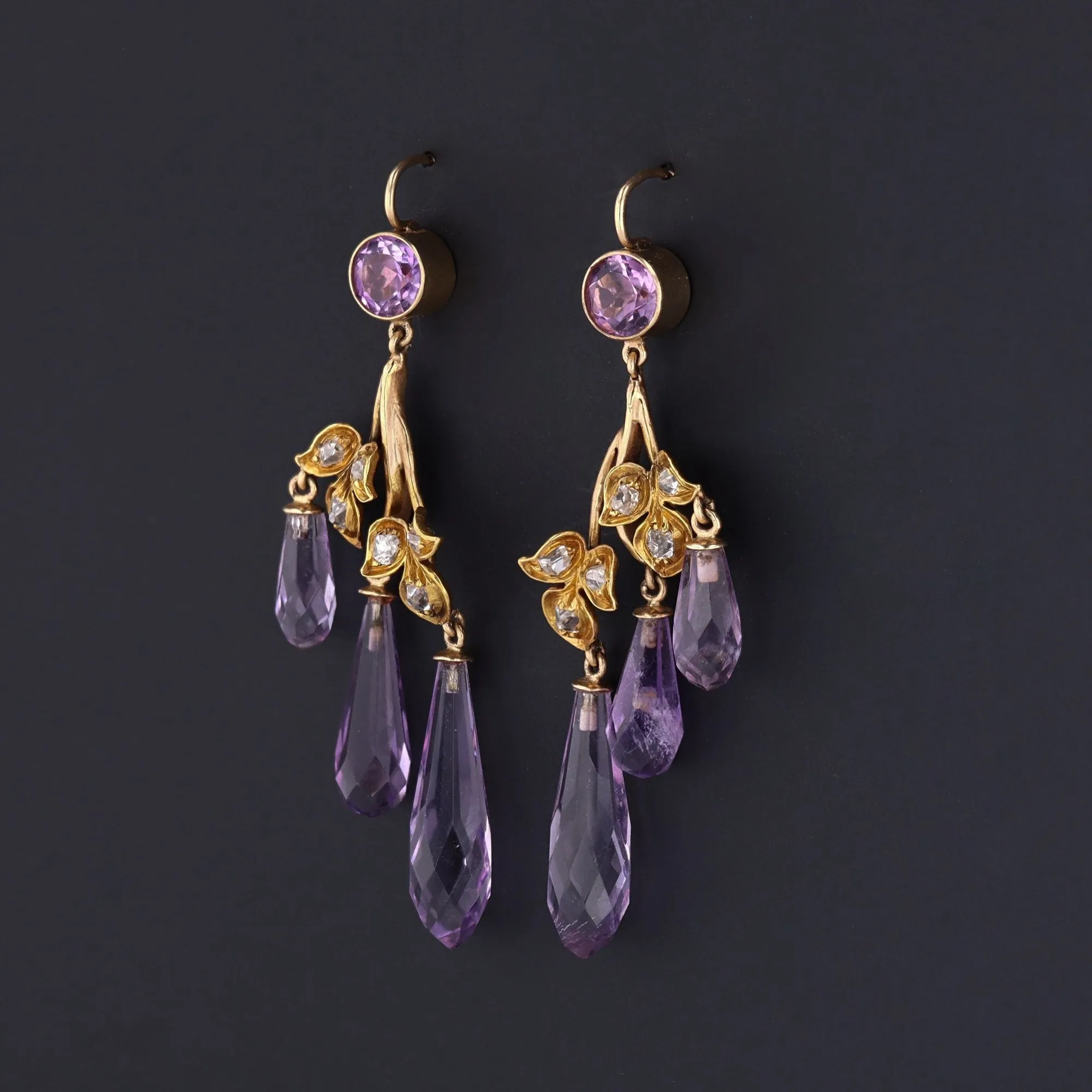 Amethyst Briolette Earrings | Amethyst & Diamond Dangle Earrings