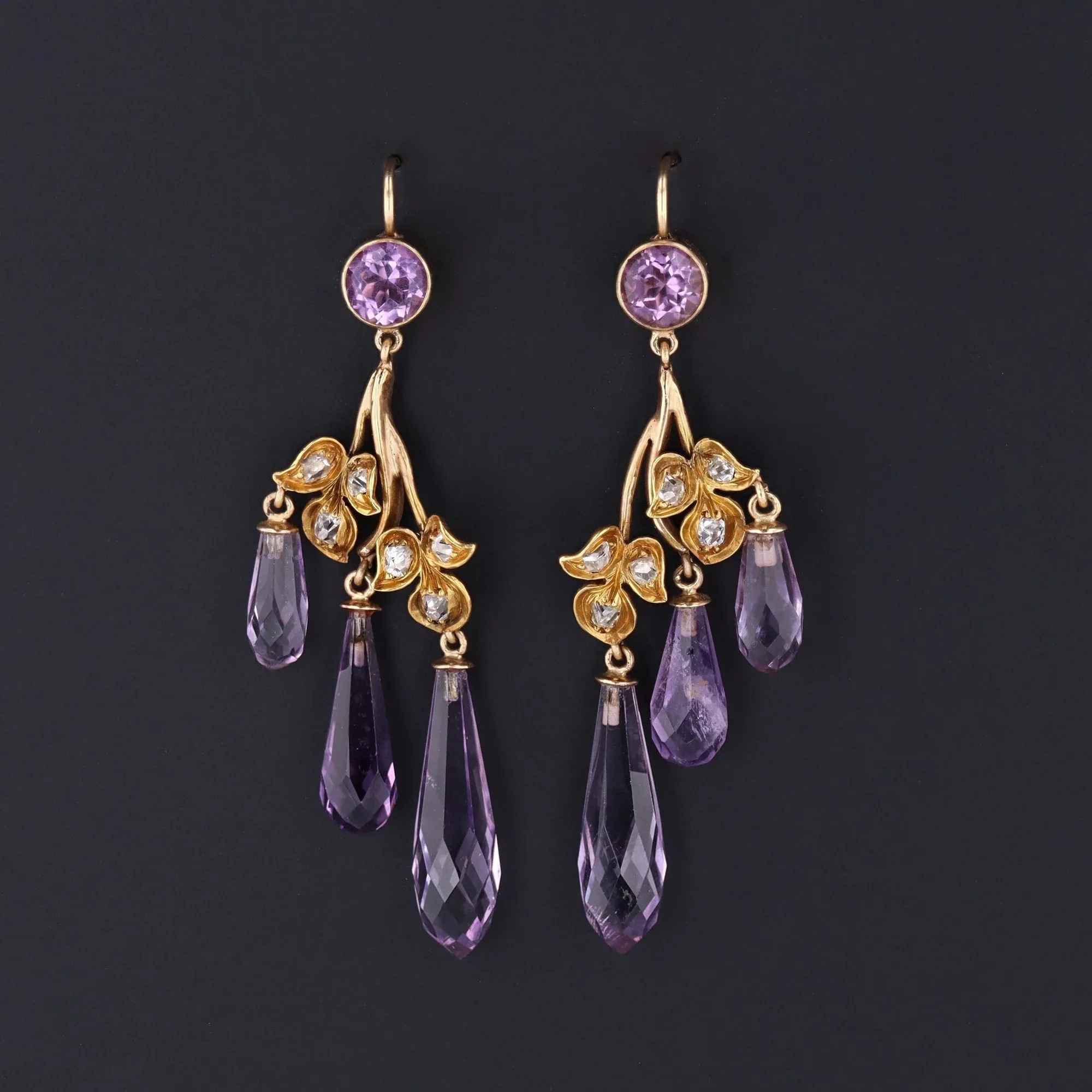 Amethyst Briolette Earrings | Amethyst & Diamond Dangle Earrings