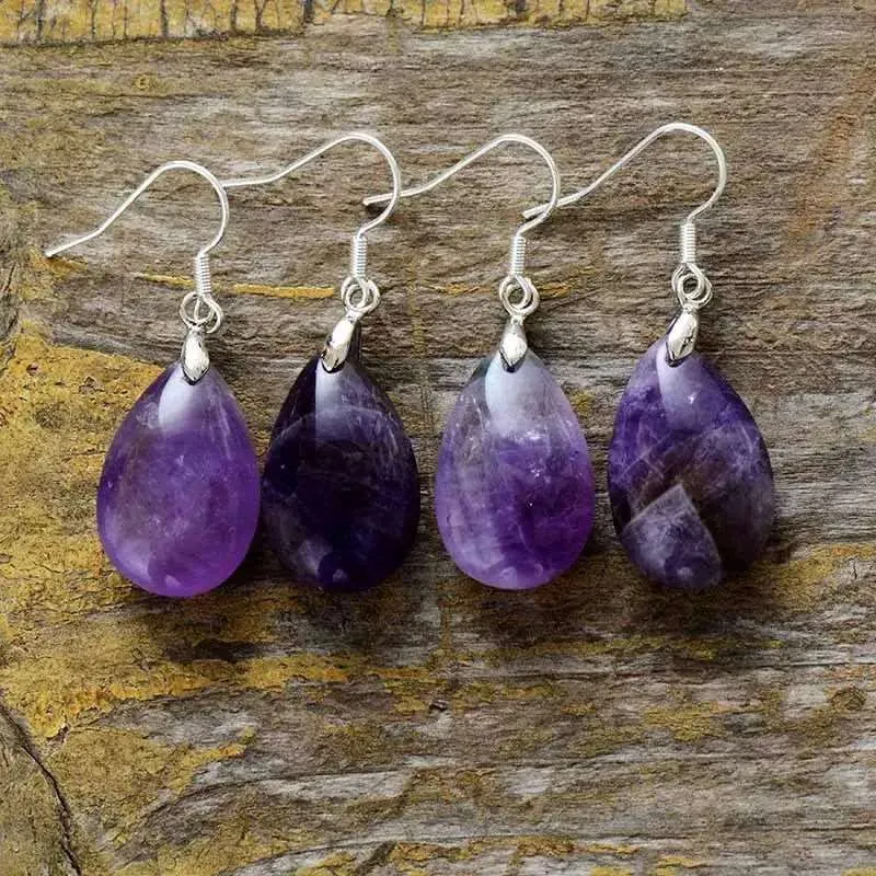 Amethyst Dangle Earrings- Purple