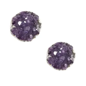 Amethyst Druzy Studs in Silver