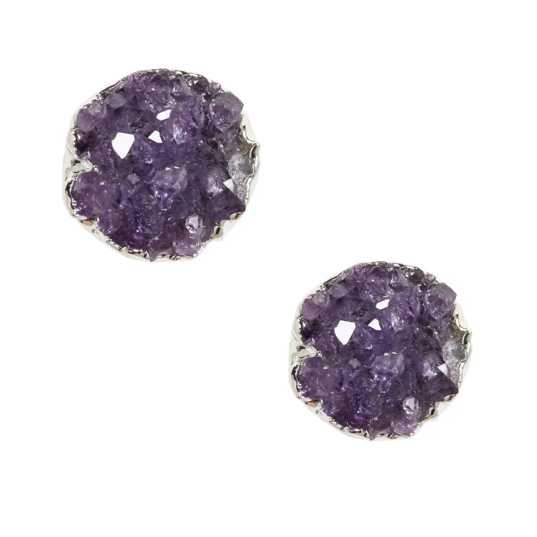Amethyst Druzy Studs in Silver