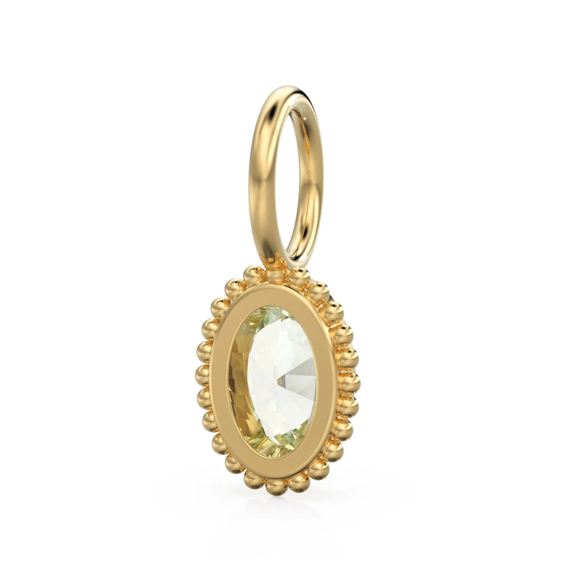 Amethyst Oval Cut Solid Gold Charm / Green Gemstone Handmade 18k Gold Pendant / 14k Gold February Birthstone Jewelry Making Findings