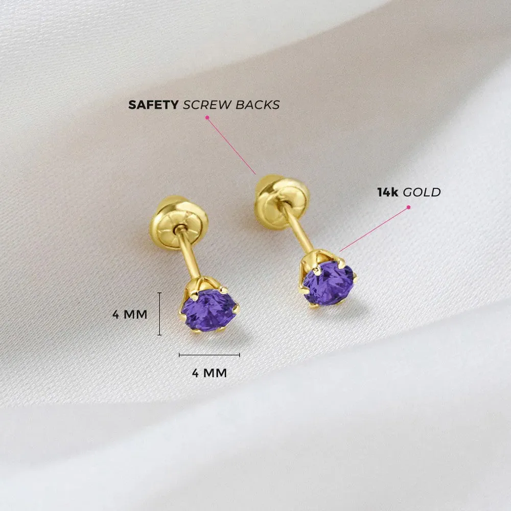 Amethyst Prong Set Little Girl's Stud Earring
