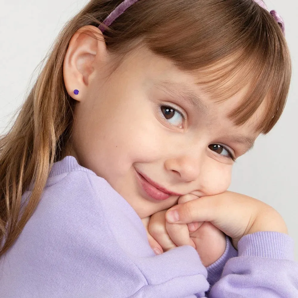 Amethyst Prong Set Little Girl's Stud Earring