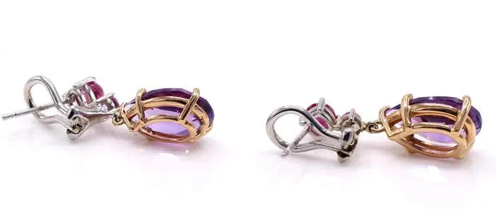 Amethyst Ruby and Pink Sapphire 18 Karat Gold Pendant Earrings
