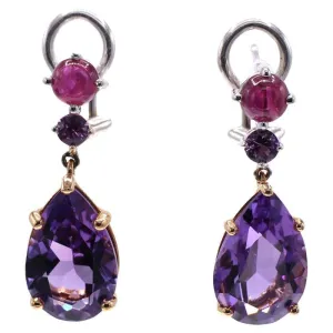 Amethyst Ruby and Pink Sapphire 18 Karat Gold Pendant Earrings