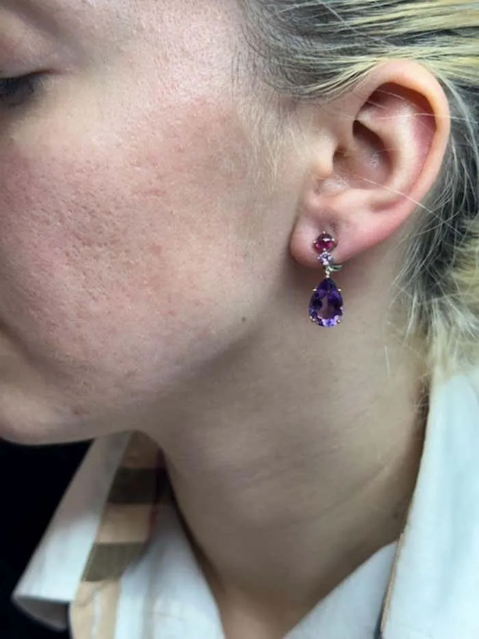 Amethyst Ruby and Pink Sapphire 18 Karat Gold Pendant Earrings
