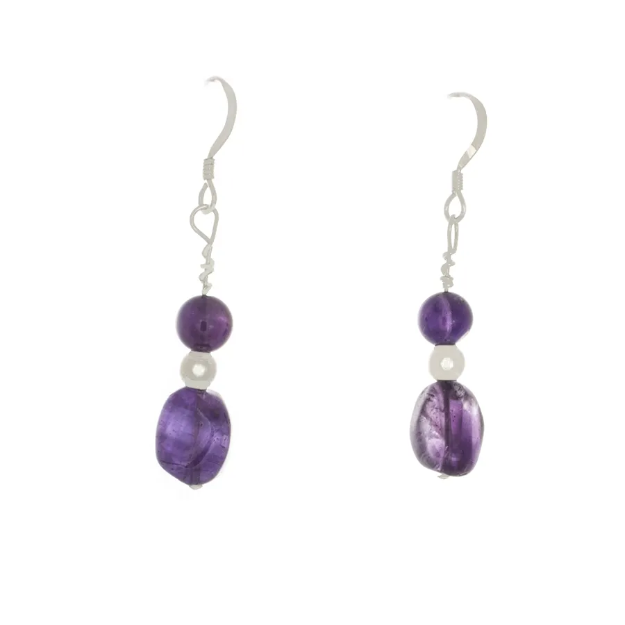 Amethyst Tumbled and Round Bead French Hook Earrings