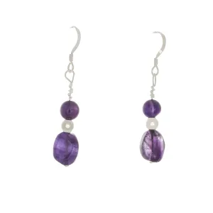 Amethyst Tumbled and Round Bead French Hook Earrings